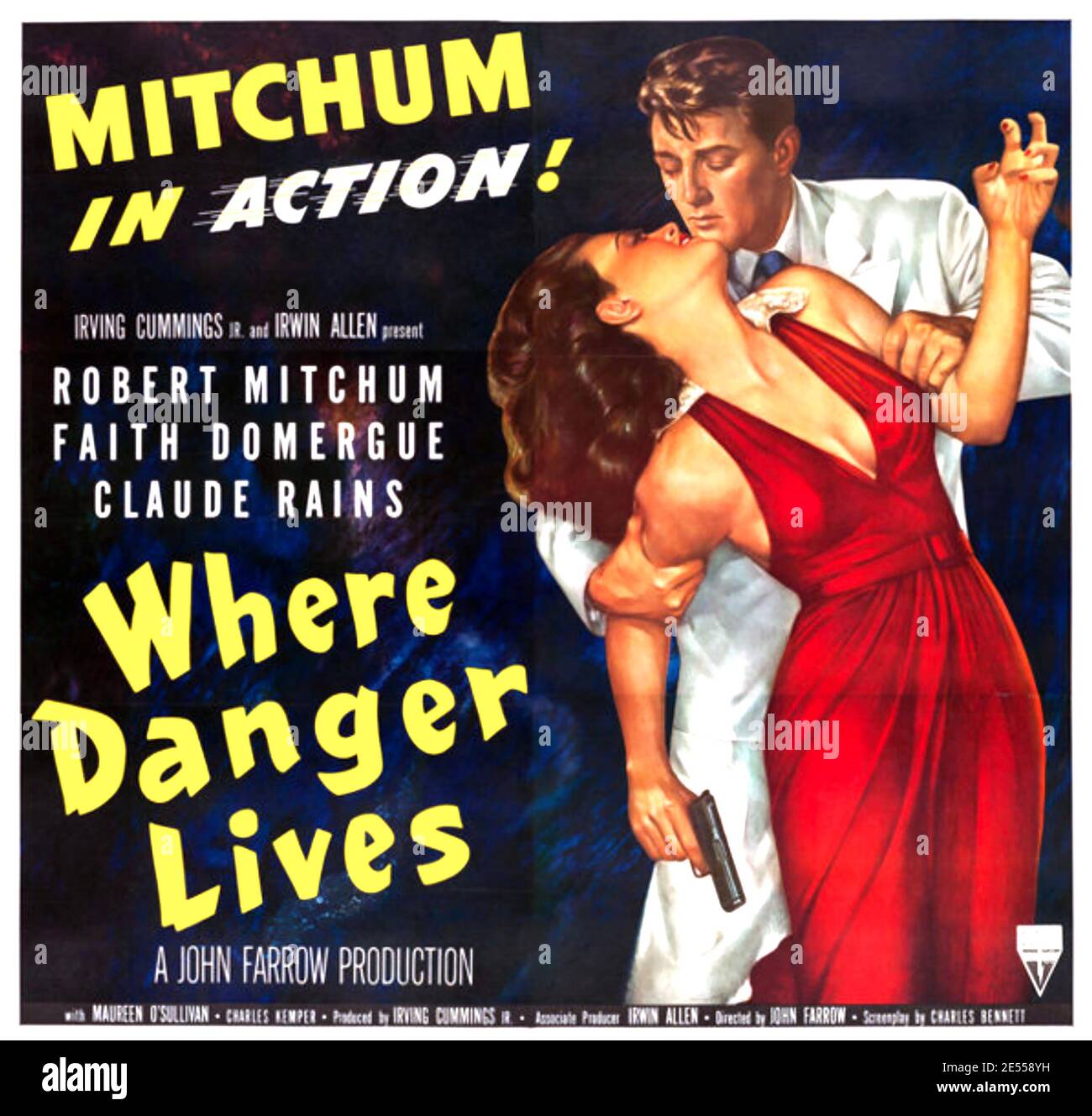 WO GEFAHR LEBT 1950 RKO Radio Pictures Film mit Robert Mitchum an Faith Domergue Stockfoto