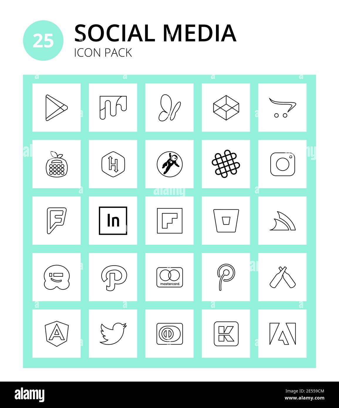 25 Vektor editierbares Logo Symbole von servicestack, flipboard, grav, adobe, Foursquare editierbare Vektor-Design-Elemente Stock Vektor