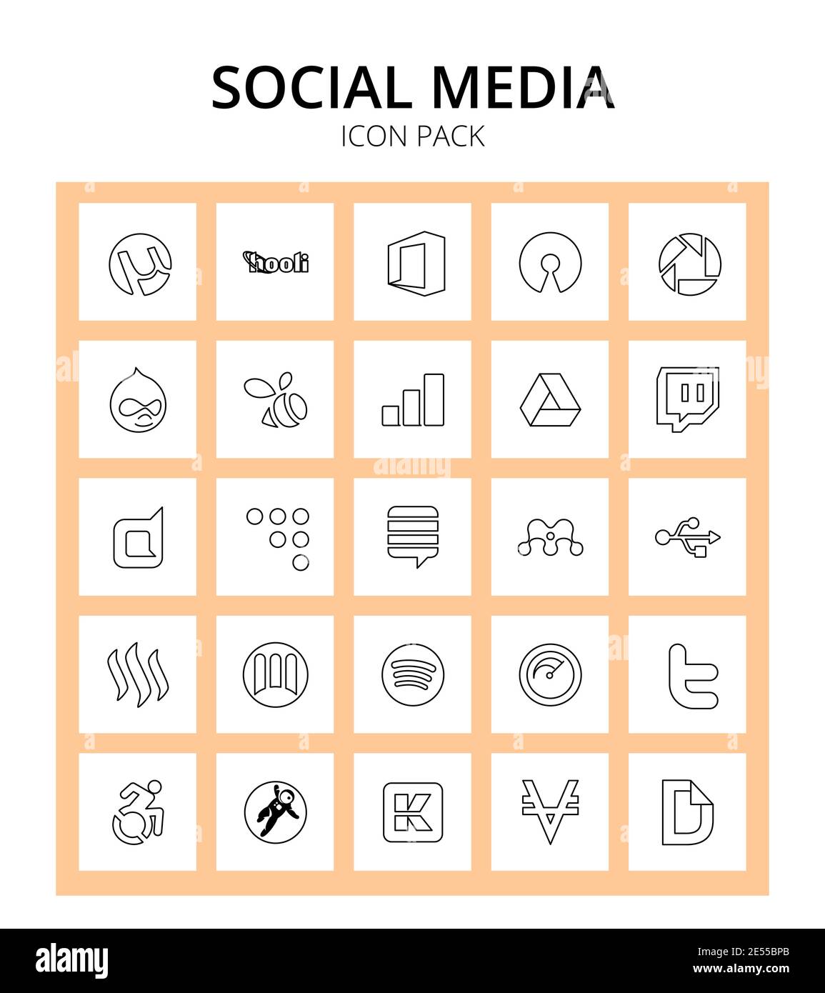 25 Social Icon Steem, mendeley, google, Austausch, Coderwall editierbare Vektor-Design-Elemente Stock Vektor