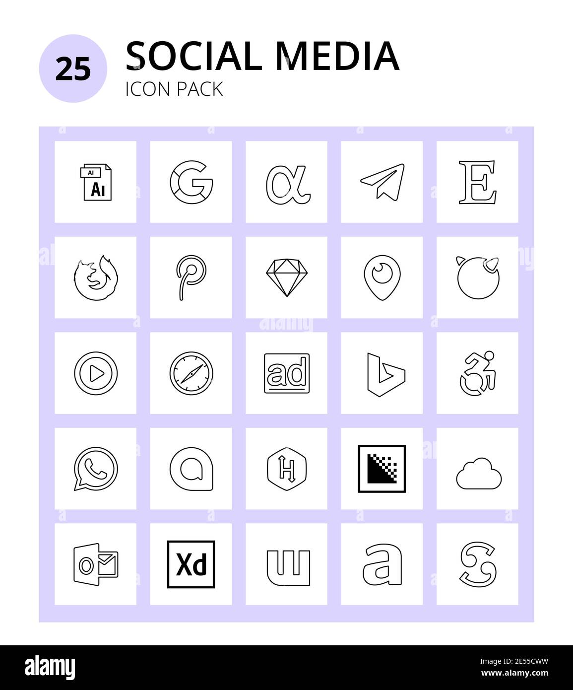 25 Social Icon zugänglich, adversal, tencent, Safari, freebsd editierbare Vector Design Elemente Stock Vektor
