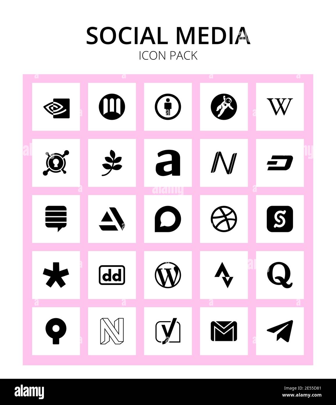 Satz von 25 Social Logo dribbble, artstation, keycdn, Austausch, Bindestrich editierbare Vektor-Design-Elemente Stock Vektor