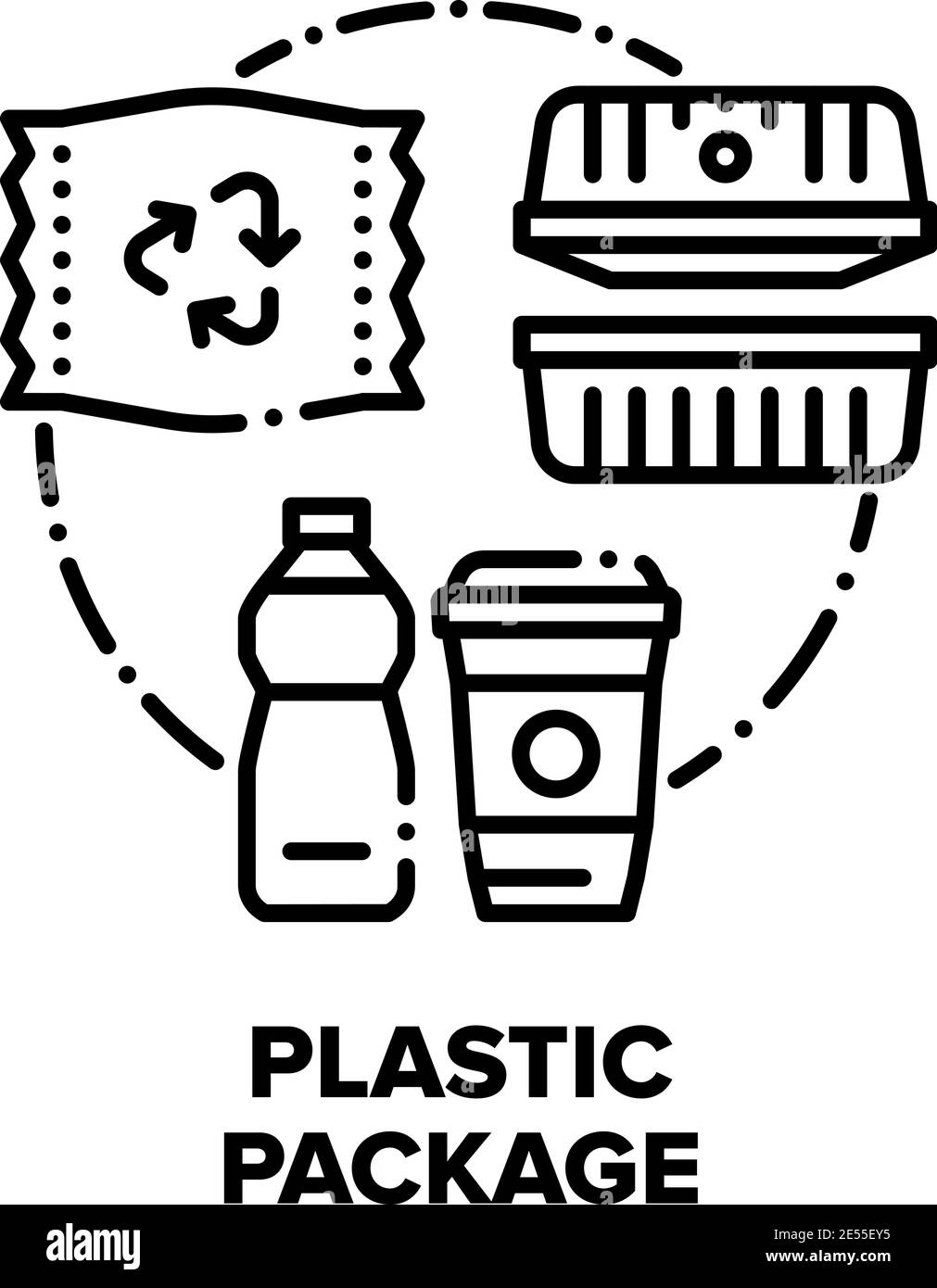 Kunststoff-Paket Vektor-Konzept Schwarz Illustrationen Stock Vektor