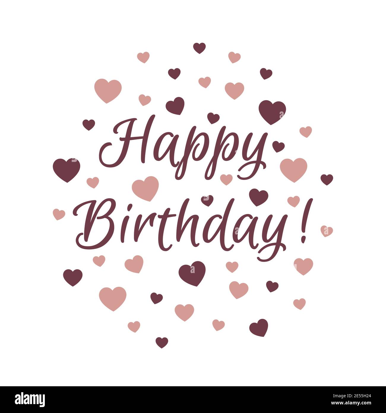 Happy Birthday Schriftzug mit Herzen. Geburtstagskarte Design mit Text, Schrift Euphoria Stock 