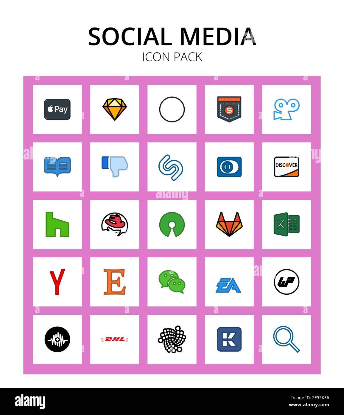 25 Social Media osi, houzz, Abneigung, Kreditkarte, Kreditkarte editierbar Vektor-Design-Elemente Stock Vektor