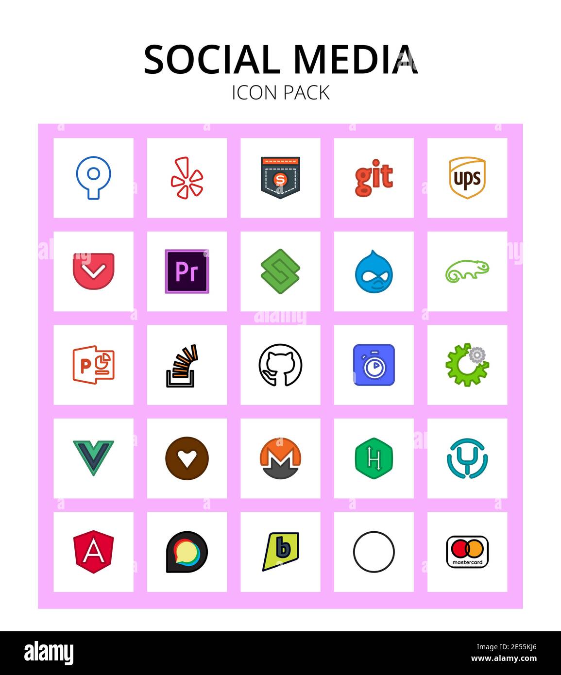 Socialmedia vuejs, algolia, staylinked, Github, Stack editierbare Vektor-Design-Elemente Stock Vektor