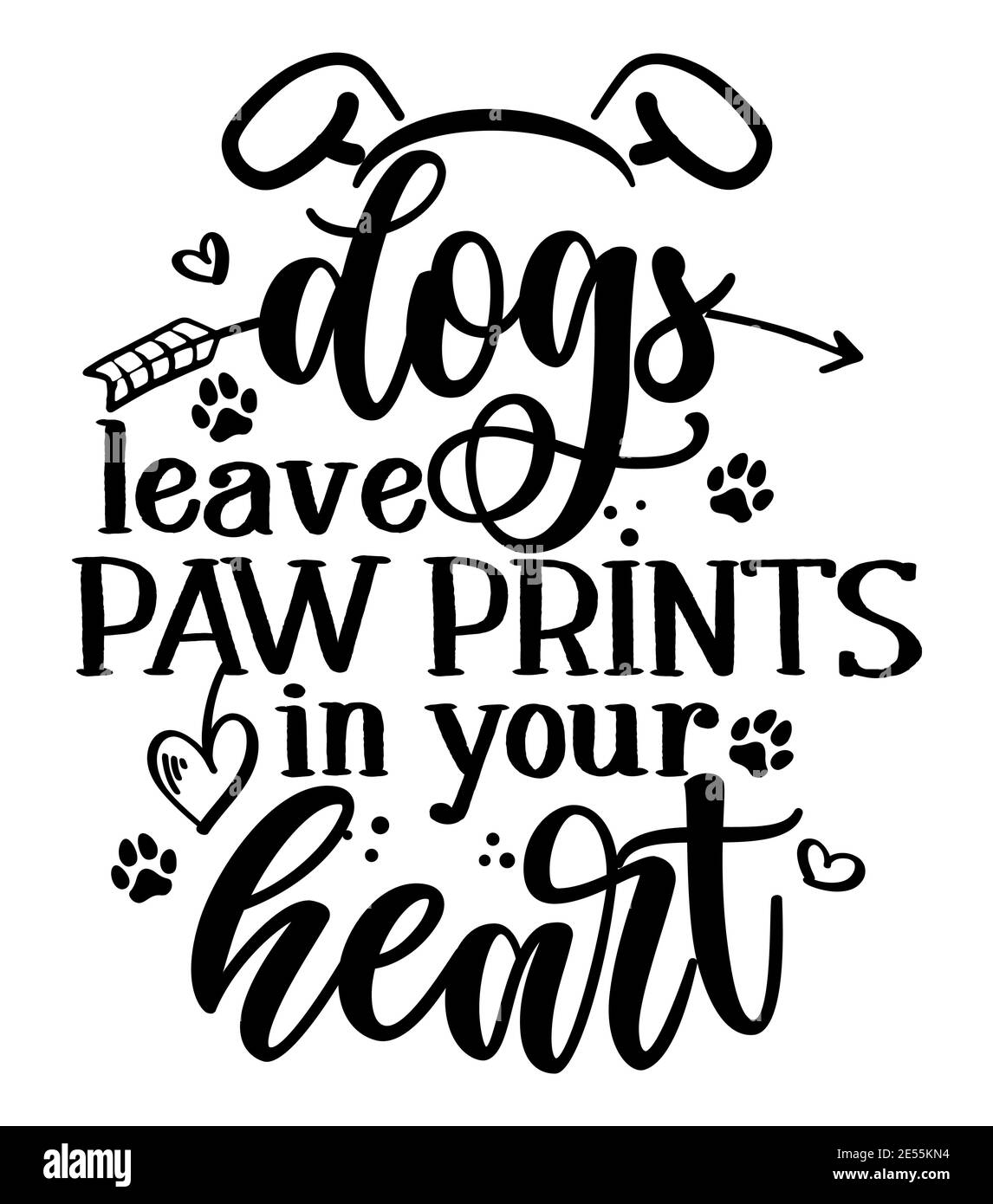 Hunde hinterlassen Pfotenabdrücke in Ihrem Herzen - entzückende Kalligrafie Phrase für Valentinstag. Handgezeichnete Schriftzüge für schöne Grußkarten, Einladungen. Gut Stock Vektor