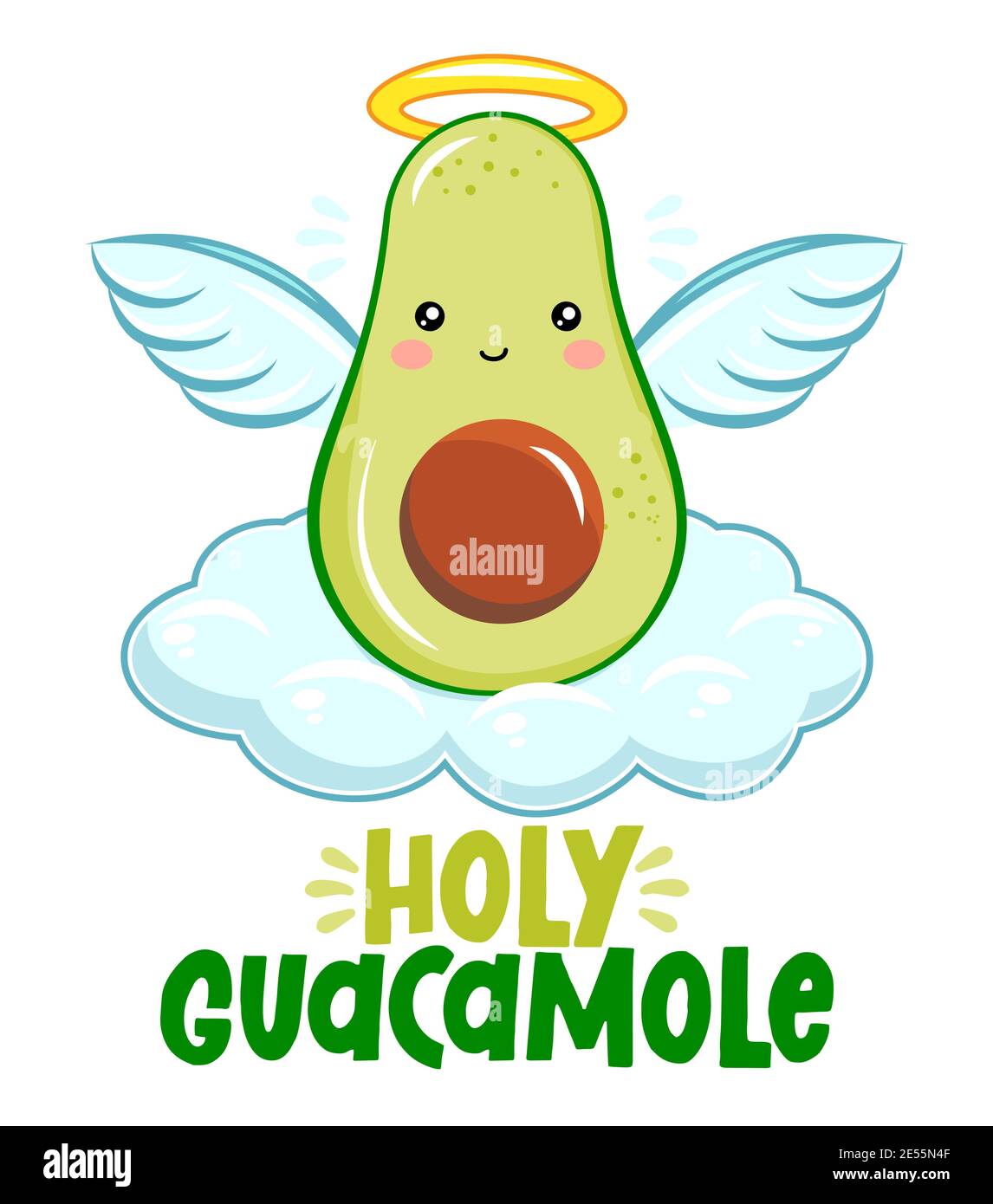 Holy Guacamole - Cute Hand gezeichnet Avocado Illustration kawaii Stil. Sommer Farbe Poster. Geeignet für Plakate, Grußkarten, Banner, Textilien, Geschenke, s Stock Vektor
