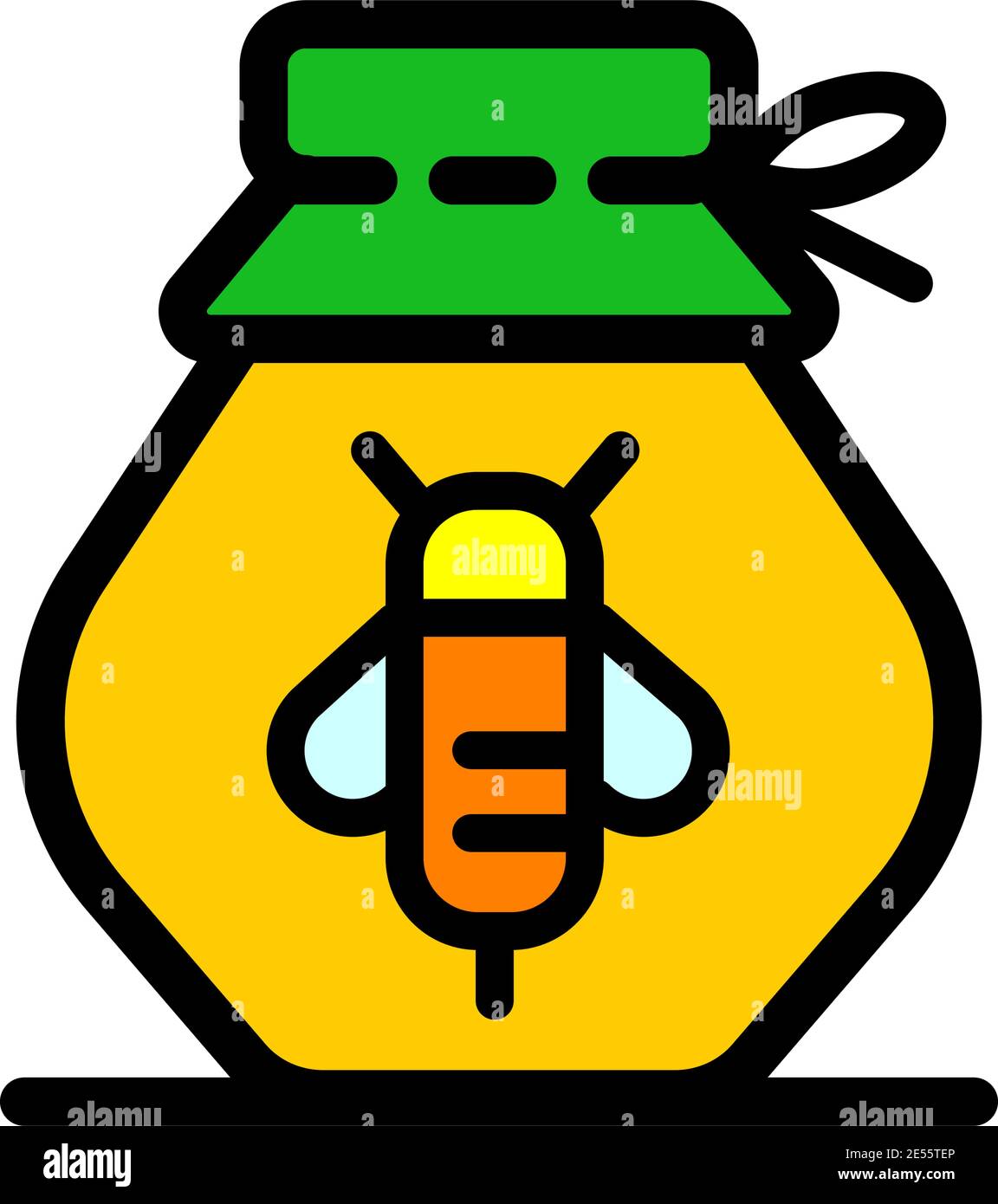Honigflasche einfache Ikone mit Wabe, Vektor-Illustration für Shop und Symbol der Herstellung von Honig. Traditionelle Süßigkeiten und Süßigkeiten. Stock Vektor