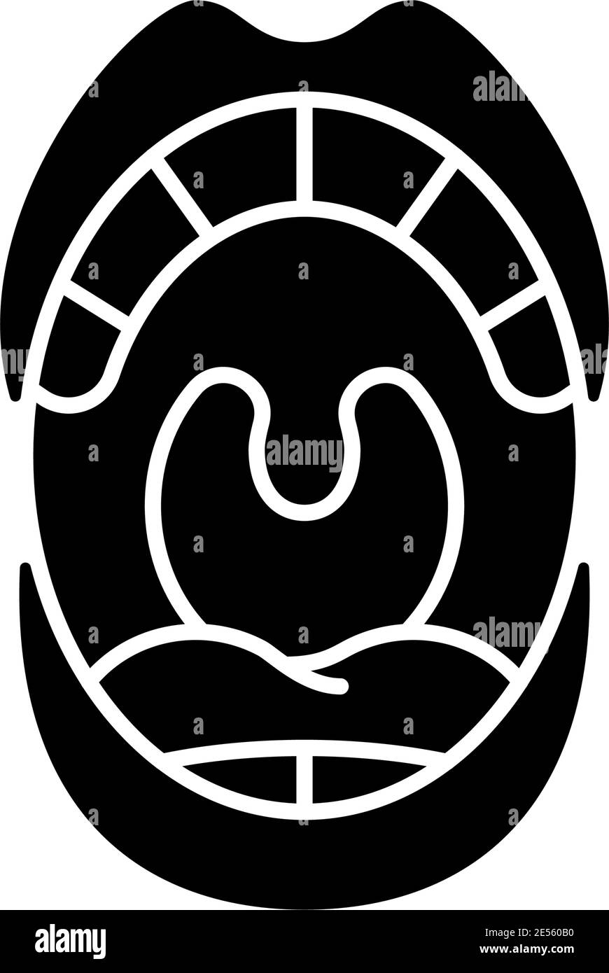 Schwarzes Glyphensymbol in der Mundhöhle Stock Vektor