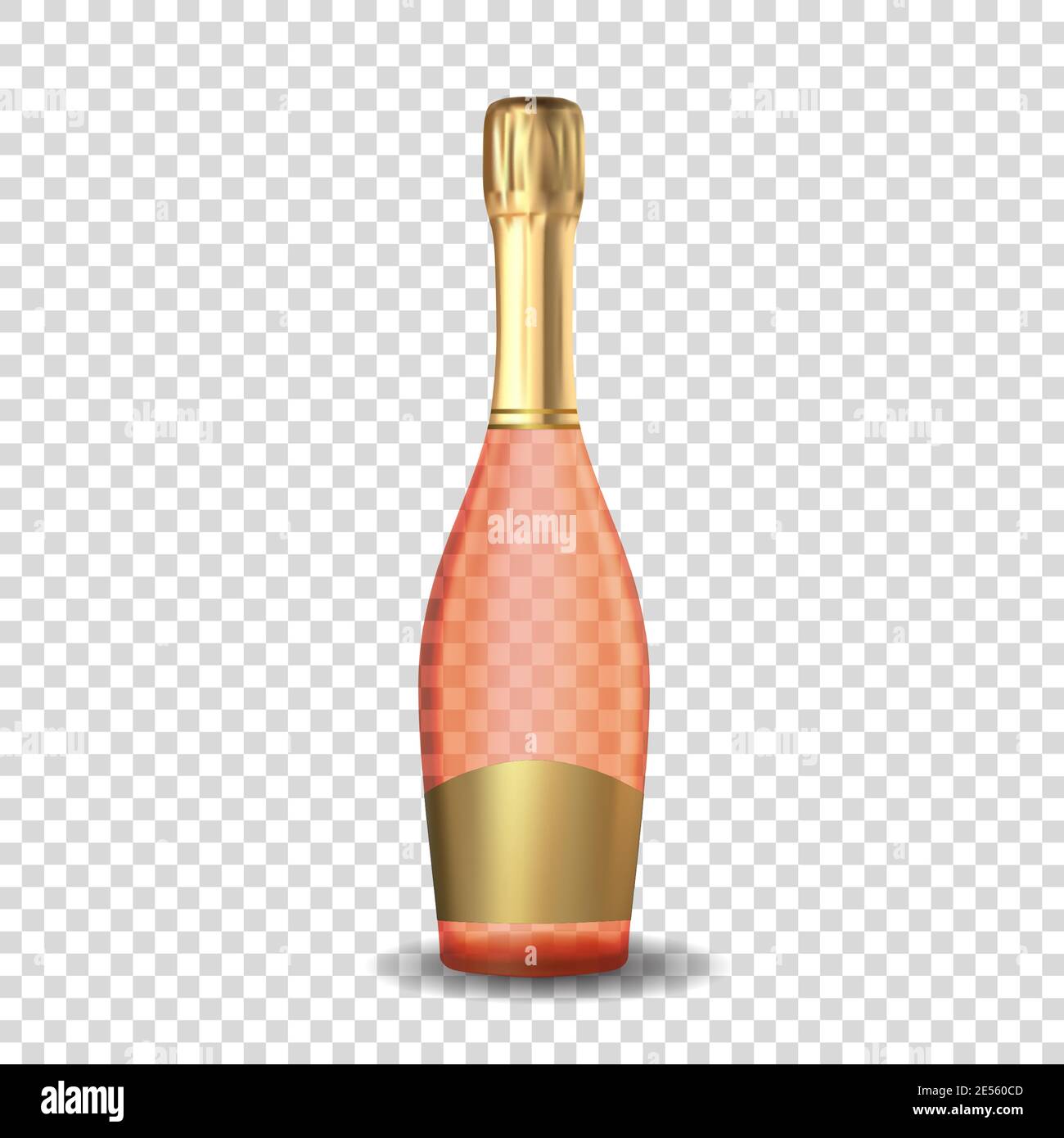 Realistische 3D Champagner Rose Pink und Golden Bottle Symbol isoliert auf transparentem Hintergrund. Vektorgrafik Stock Vektor