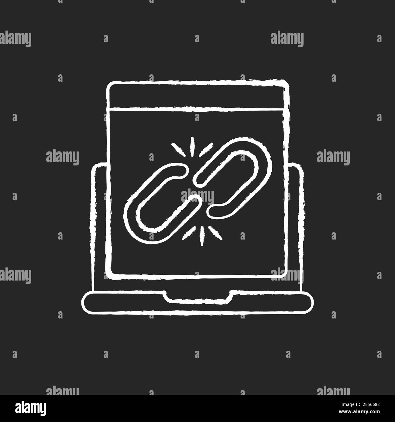 Gebrochene Link Kreide weißes Symbol auf schwarzem Hintergrund Stock Vektor