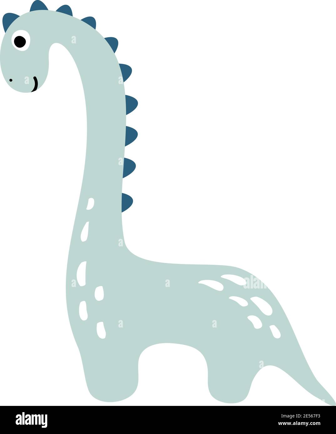 Kleiner niedlicher Dinosaurier. Vektor skandinavische Illustration für die Färbung Zeichnung Bild Cartoon. Kinder blau Dino Bild isoliert auf weiß. Baby Monster Stock Vektor