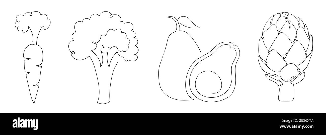 Gemüseset in einem handgezeichneten linearen Stil. Stock Vektor