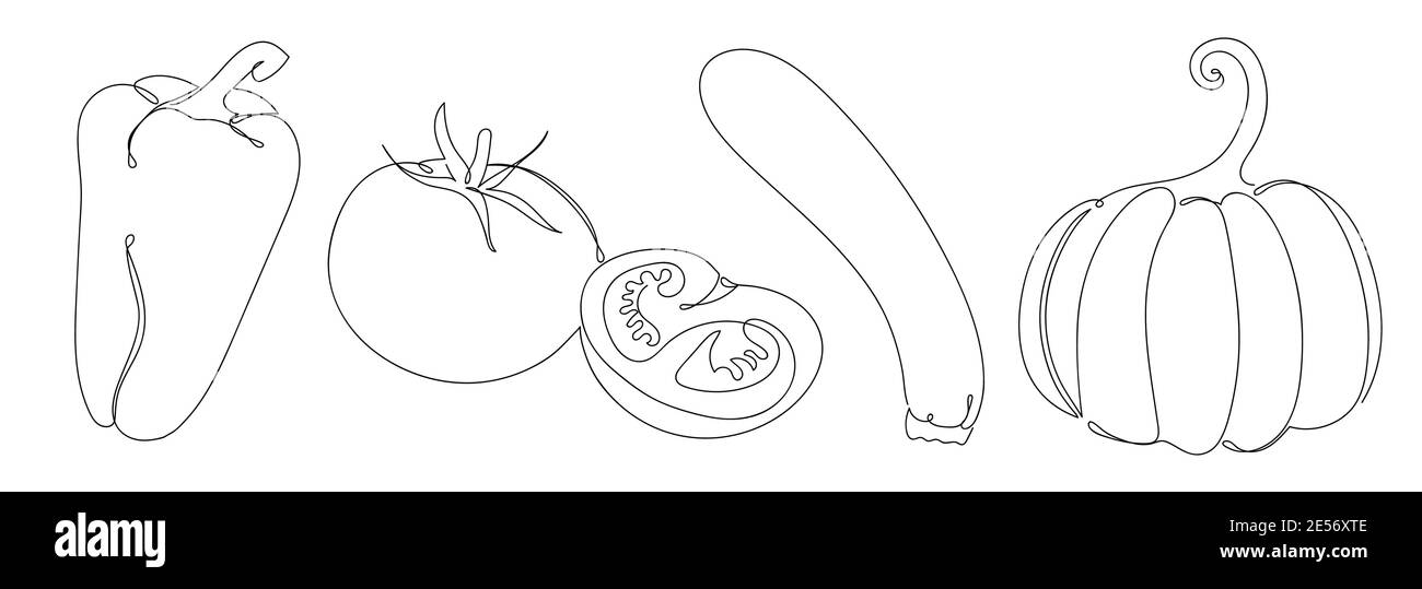 Gemüseset in einem handgezeichneten linearen Stil. Stock Vektor