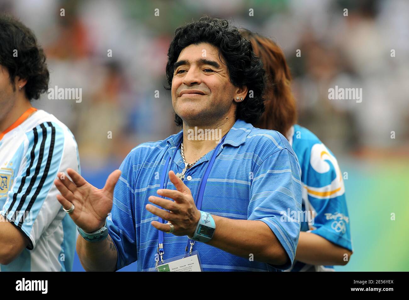 Argentiniens Diego Maradona während der Medaillenzeremonie nach dem Herren-Goldmedaille-Fußballspiel zwischen Nigeria und Argentinien der Olympischen Spiele 2008 in Peking am 15. Tag im Nationalstadion in Peking, China am 23. August 2008. Argentinien gewann 1:0. Foto von Jing Min/Cameeon/ABACAPRESS.COM Stockfoto