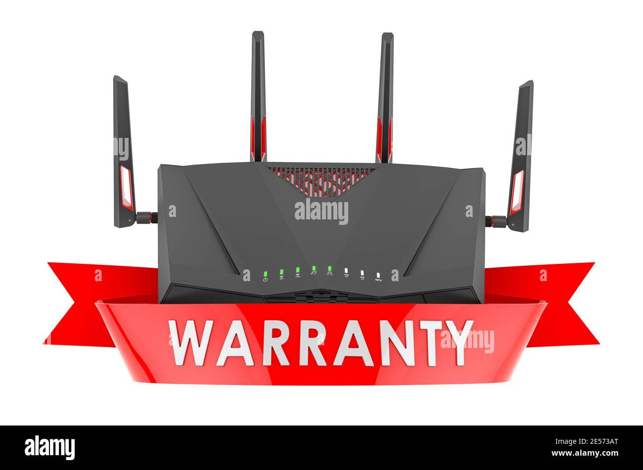 Wi-Fi Router 6G Garantiekonzept. 3D-Rendering auf weißem Hintergrund isoliert Stockfoto