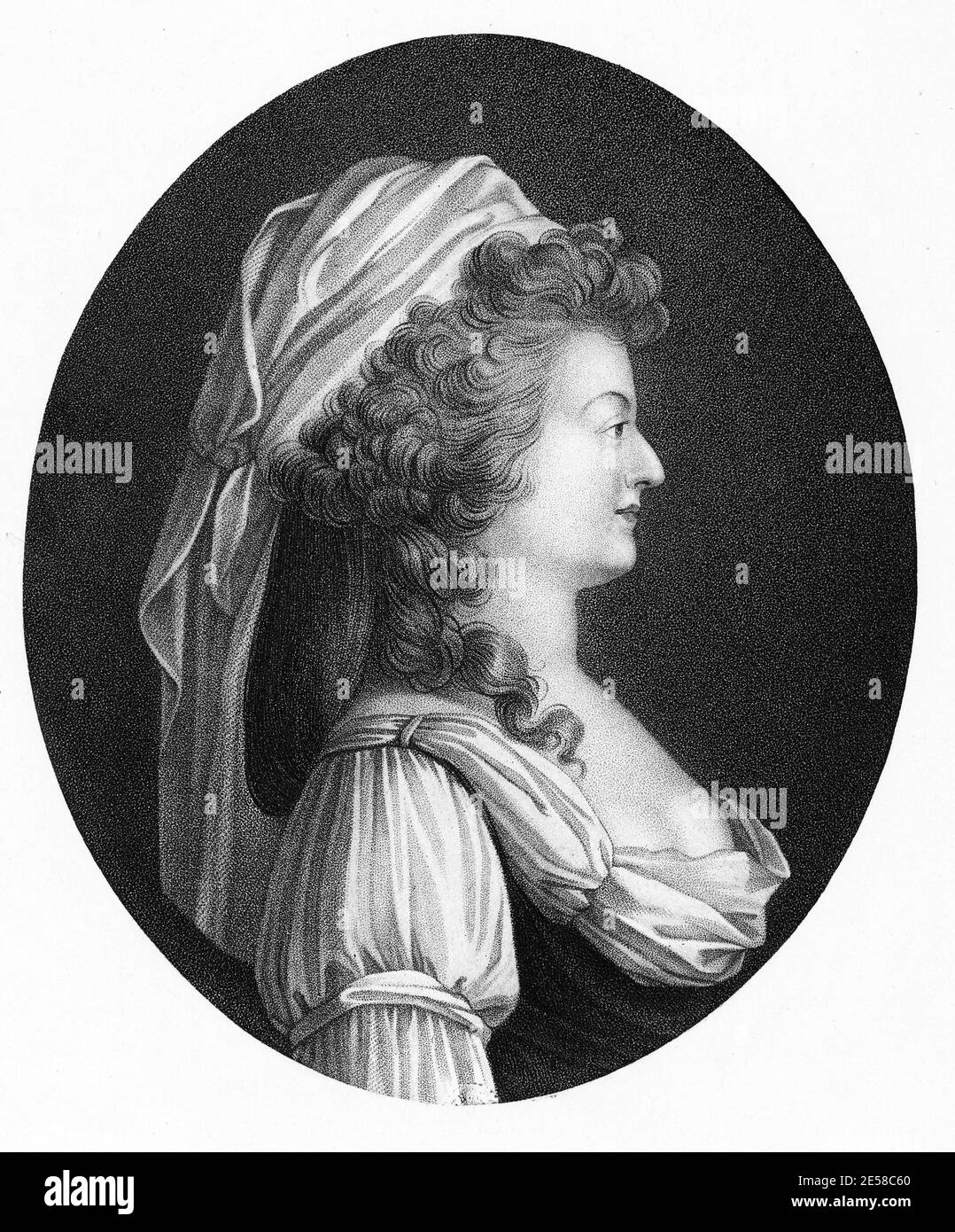 Die Königin von Frankreich MARIE ANTOINETTE (ASBURG - LORENA , 1755 - 1793  ) porträtiert wie LA BELLE FERMIERE von F. Cesarine , Portrait von Buotte -  Perücke - Parrucca - ritratto -