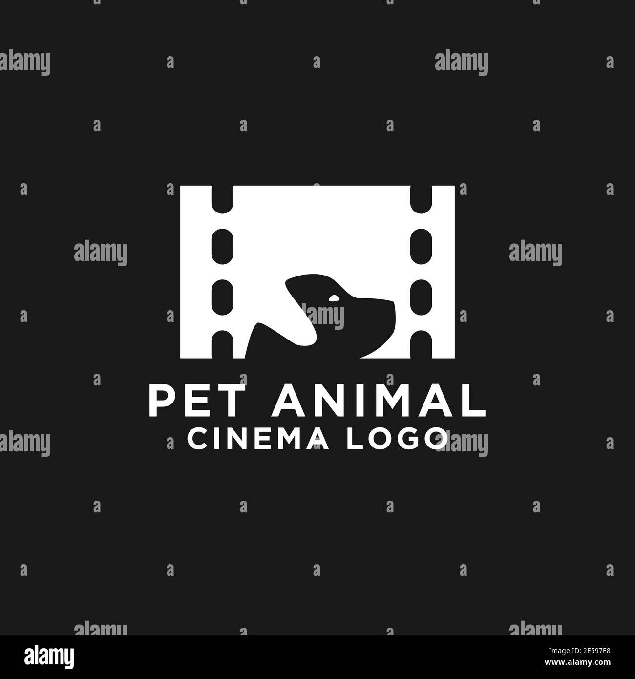 Kombinieren Sie Kinofilm und Hund negativen Raum Logo-Design. Stock Vektor