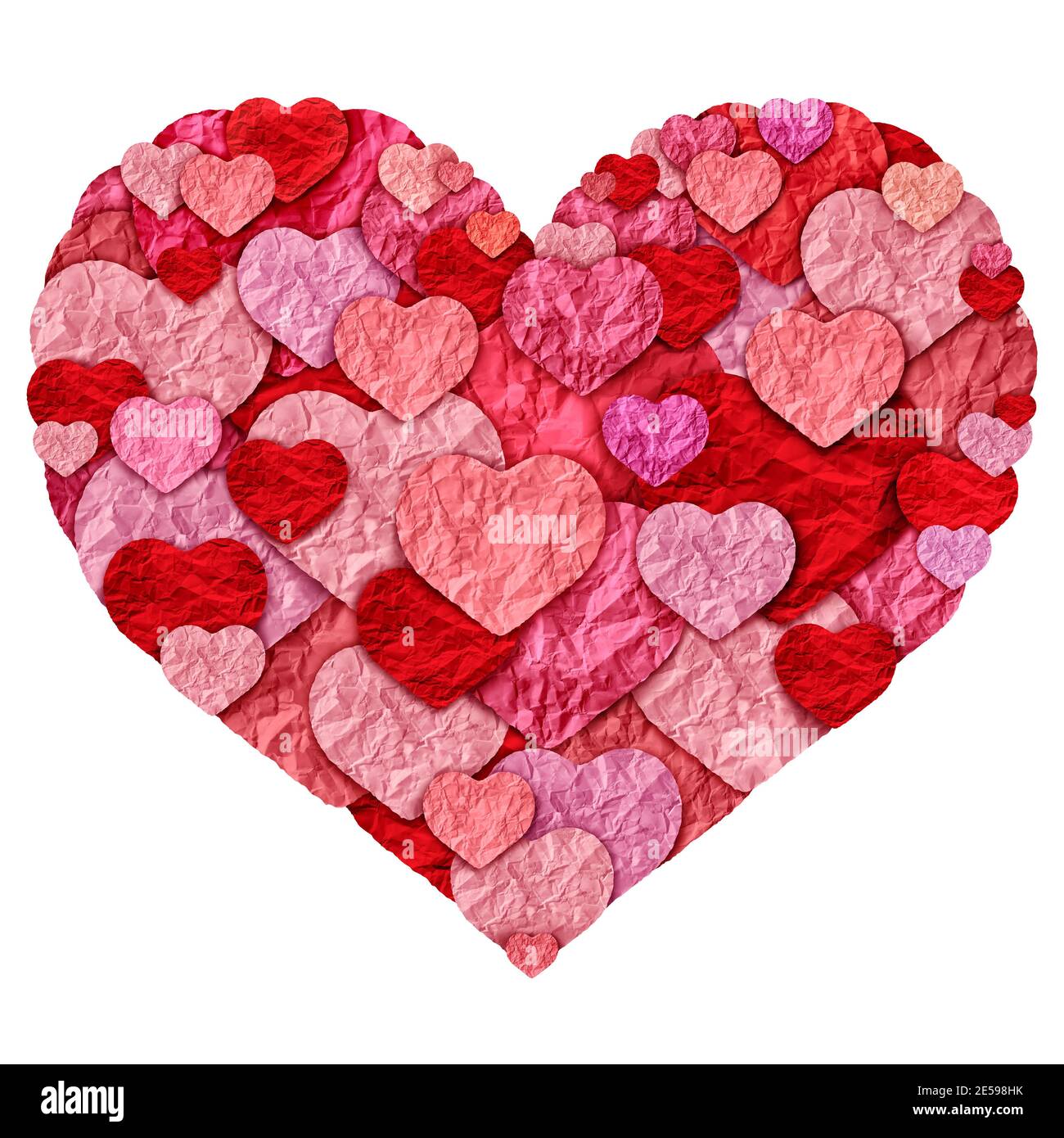 Symbol der Liebe und Valentinstag abstrakter Hintergrund und Valentinstag Urlaub mit rosa Herz-Designs aus geschnittenem Papier als romantischer Gruß. Stockfoto