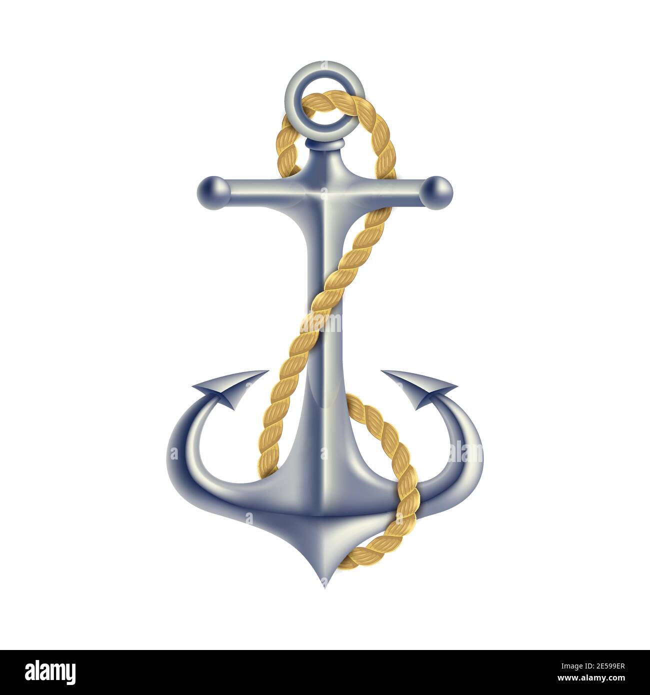 Polnischer Stahlanker mit gedrehtem Seil maritime Hoffnung Symbol 3d Realistische Farbe isoliert Objekt Vektor Illustration Stock Vektor