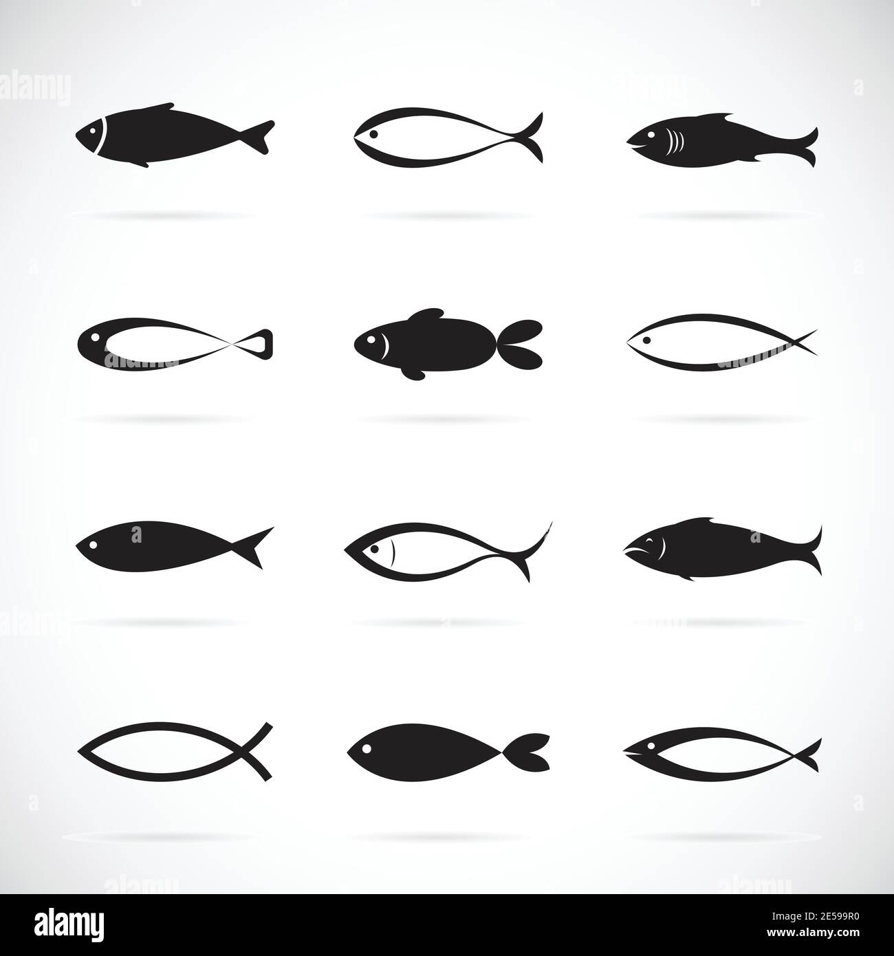 Satz von Vektor-Fisch-Symbole auf weißem Hintergrund, Vektor-Fisch-Symbole für Ihr Design. Leicht editierbare Vektorgrafik mit Ebenen. Stock Vektor