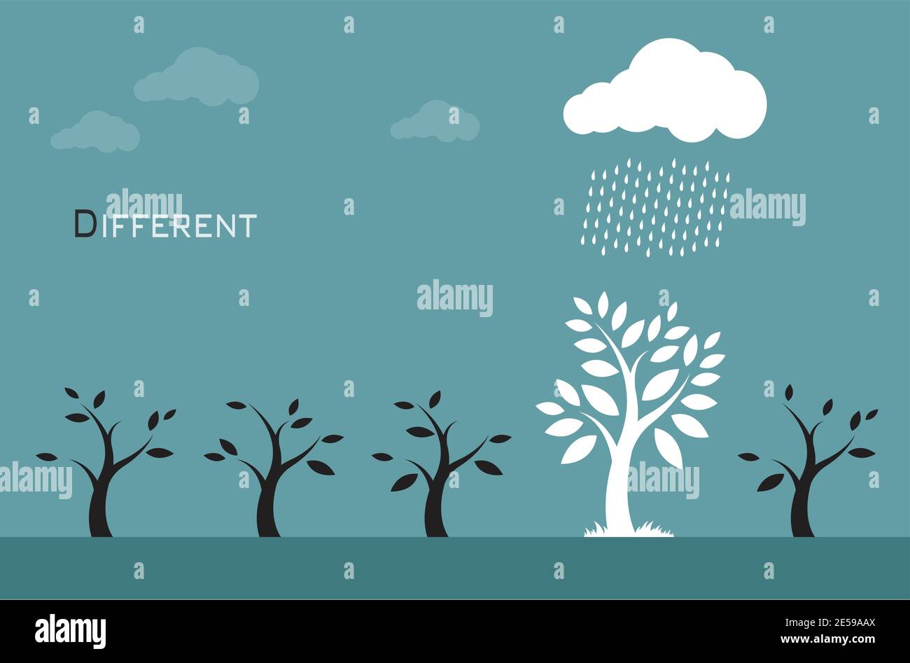 Vektorbilder von Bäumen, Wolken und Regen. Unterschiedliche Konzepte Stock Vektor