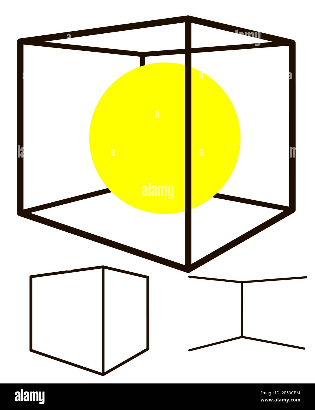 Cube Silhouette Vorder- und Rückseite Kanten und Kreis innen in separaten Schichten. Erstellen Sie Ihr eigenes Design und legen Sie Bilder in die Würfel Schichten Teile. EPS10 V Stock Vektor