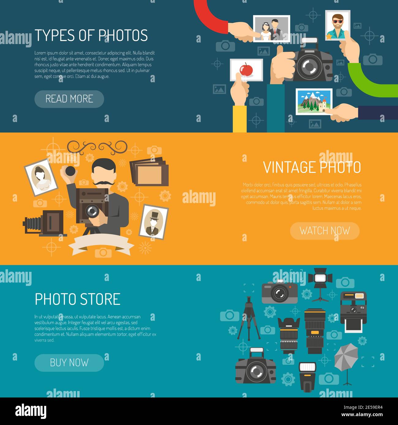 Fotografie horizontale Banner-Set mit Vintage-Foto-Elemente isoliert Vektor Abbildung Stock Vektor