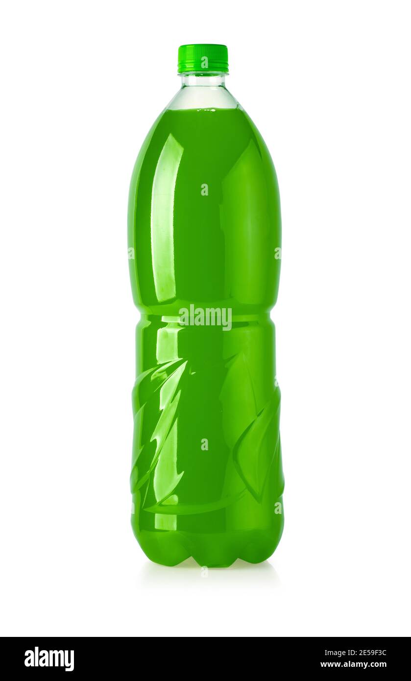 Grüne Wasserflaschen isoliert auf weiß mit Clipping-Pfad Stockfoto