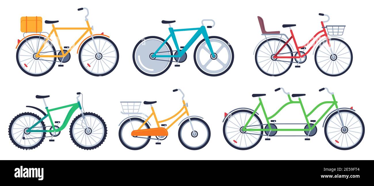 Fahrrad der Satinfarbe flach für Erwachsene und Kinder Stock Vektor