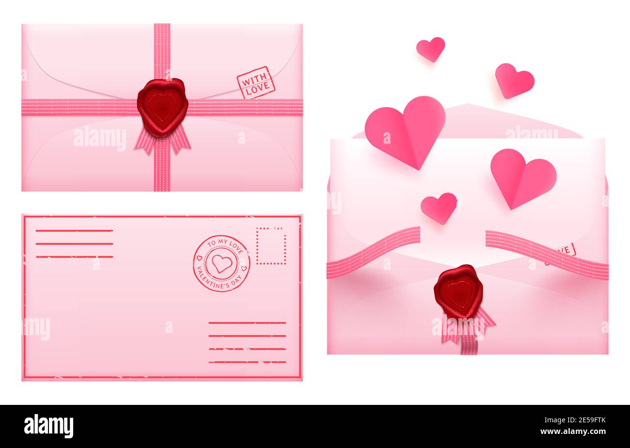 Valentinstag Umschlag. Liebe romantische Papierpost Stock Vektor