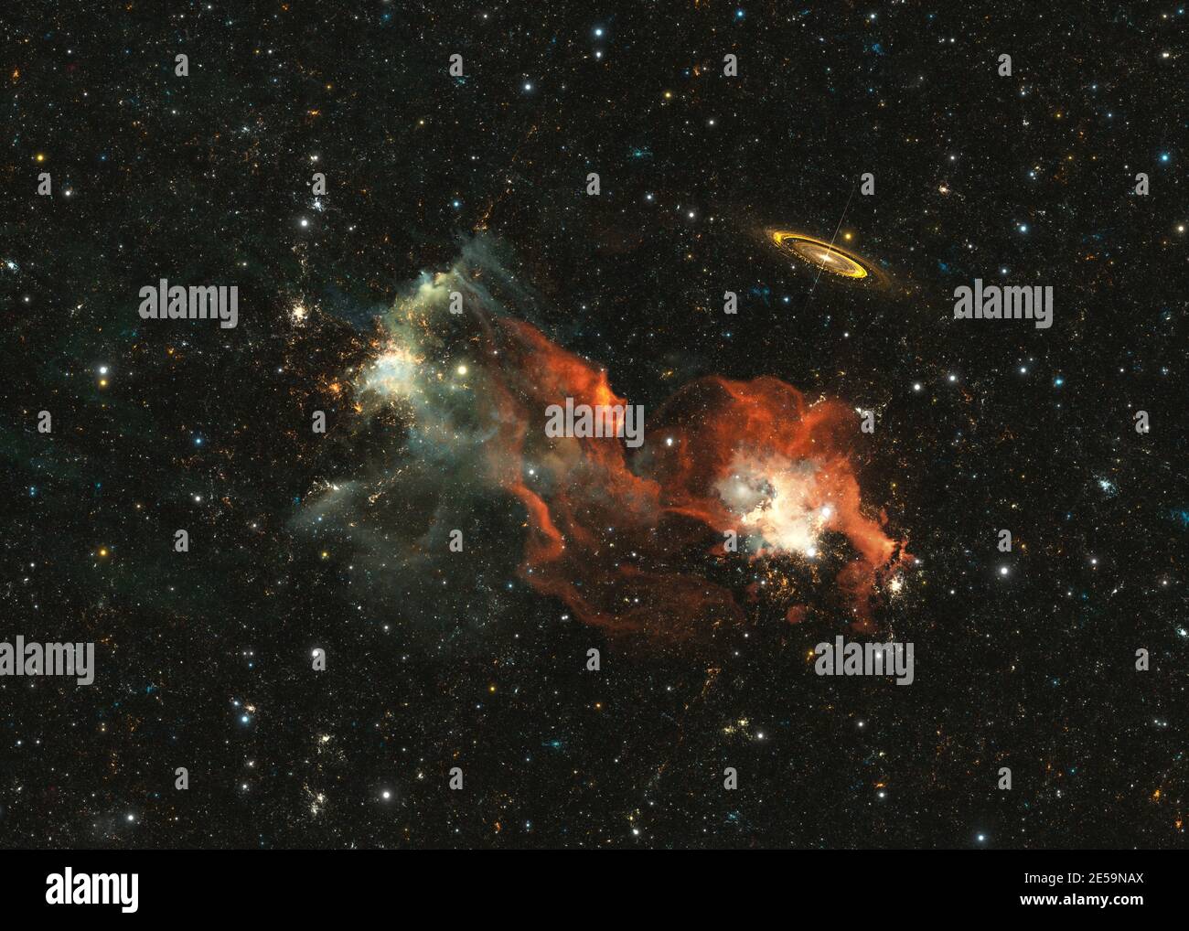 Interstellare Wolke aus Staub und Gas. Extrem tiefes Feld. Nebel und Sterne im tiefen Raum. 3d-Illustration Stockfoto