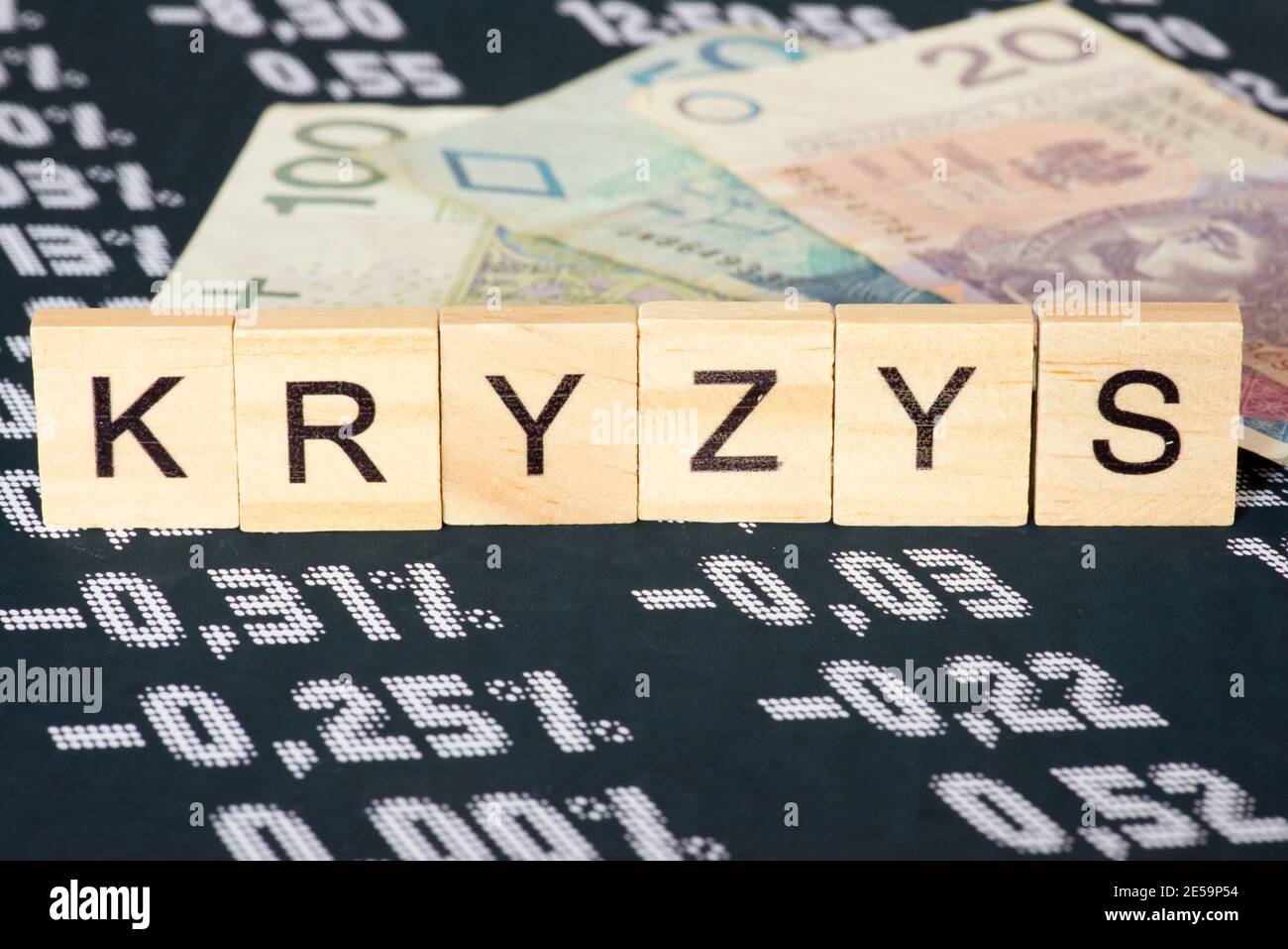 Geld polnisch zloty PLN und Krise an der Börse In Polen Stockfoto