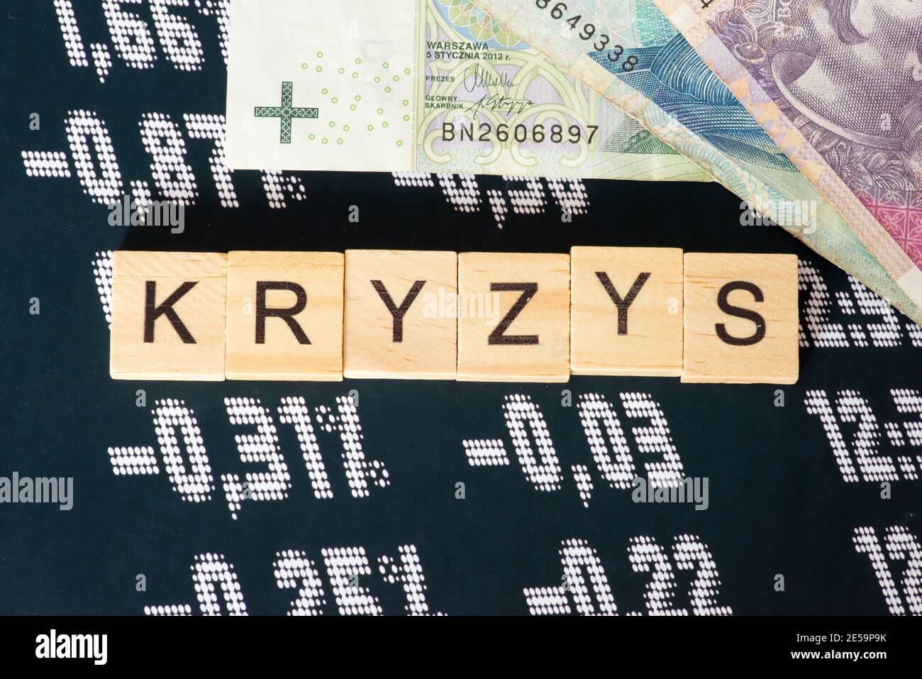 Geld polnisch zloty PLN und Krise an der Börse In Polen Stockfoto