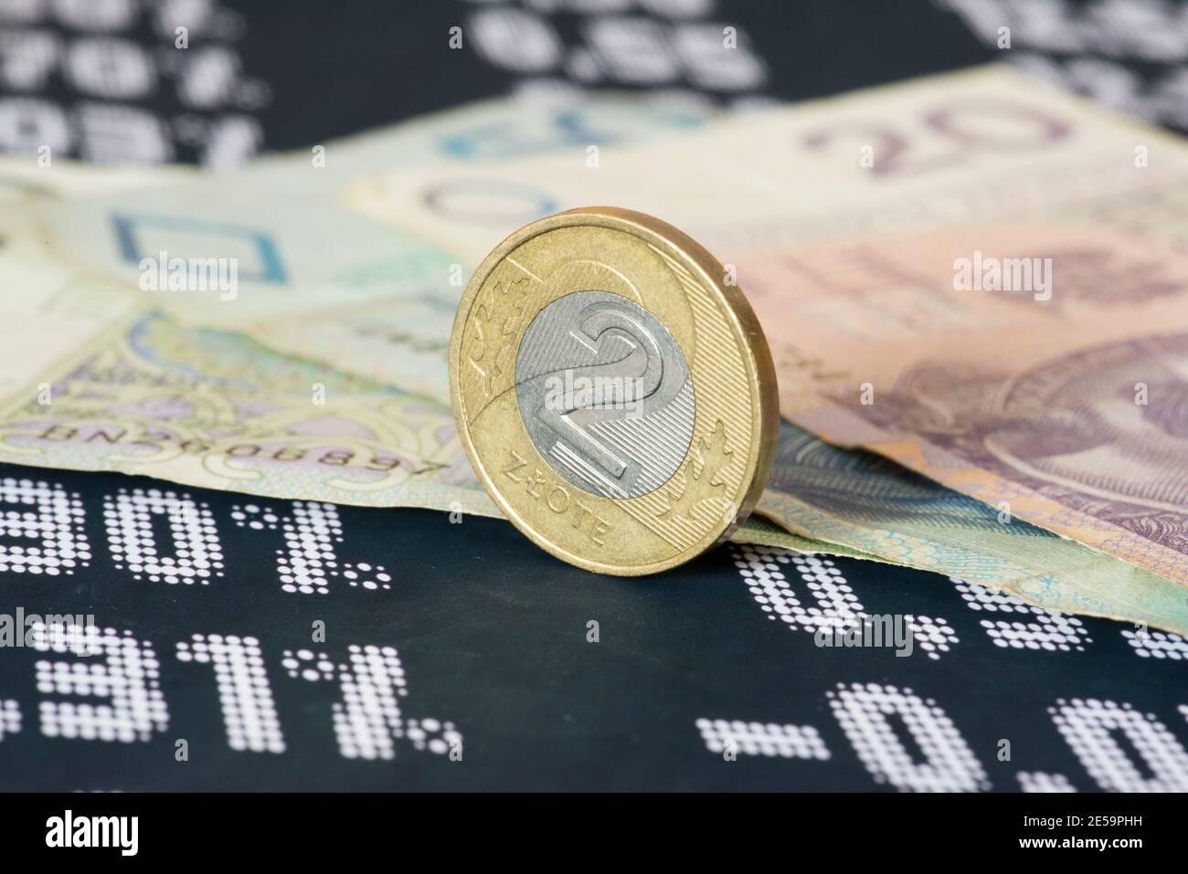 Euro Banknoten und Banknoten und Münzen Polish zloty PLN Stockfoto