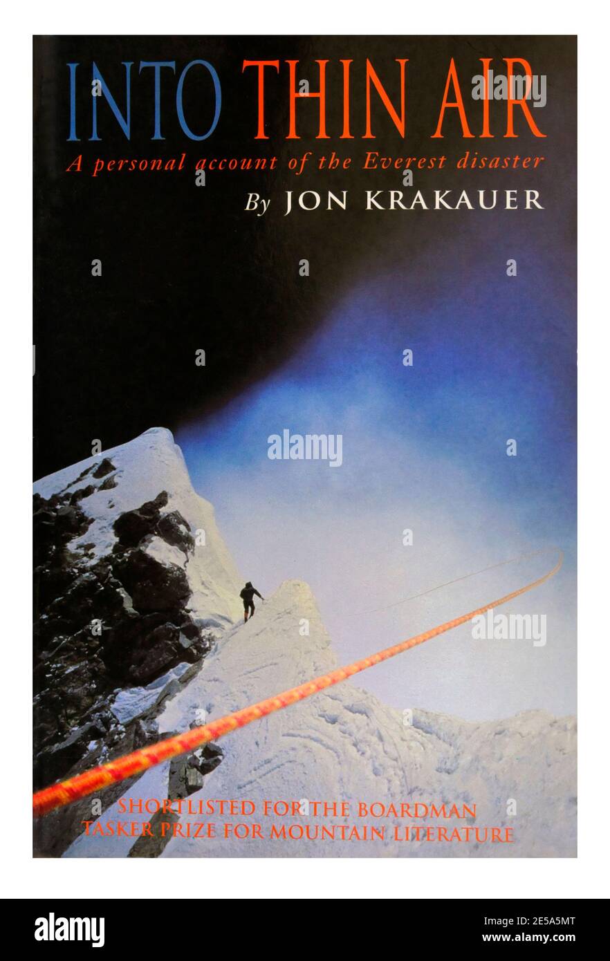 Buchcover 'in Thin Air. Eine persönliche Darstellung der Everest-Katastrophe" von Jon Krakauer. Stockfoto