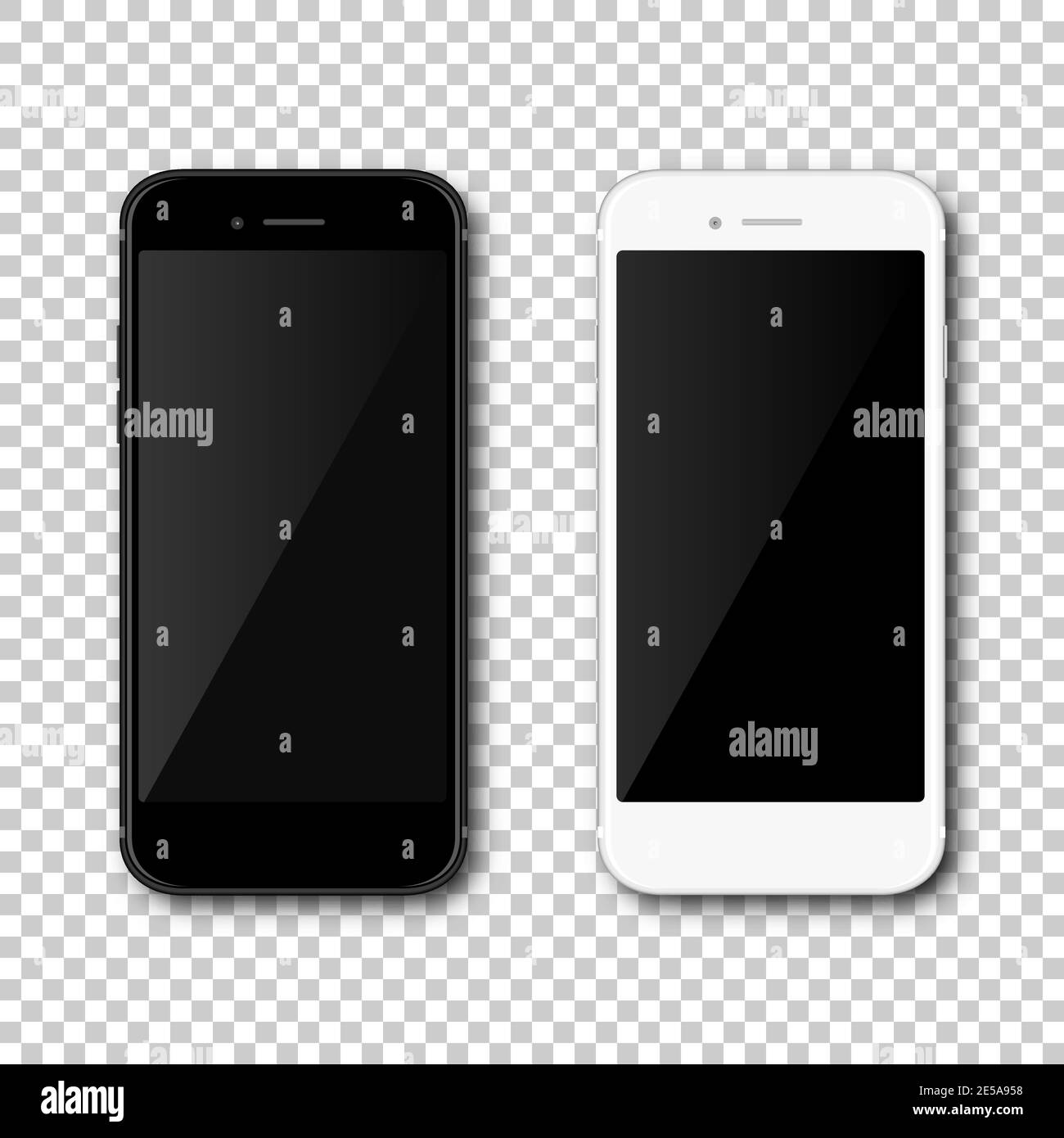 Realistische schwarz-weiß Handy-Smartphone auf isoliertem Hintergrund. Vektorgrafik Stock Vektor