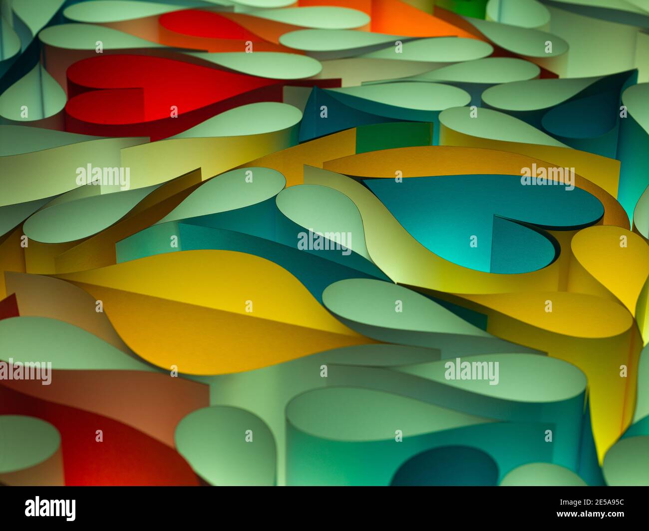 Chaos abstrakter 3d-Hintergrund aus bunten Formen von Papier Stockfoto