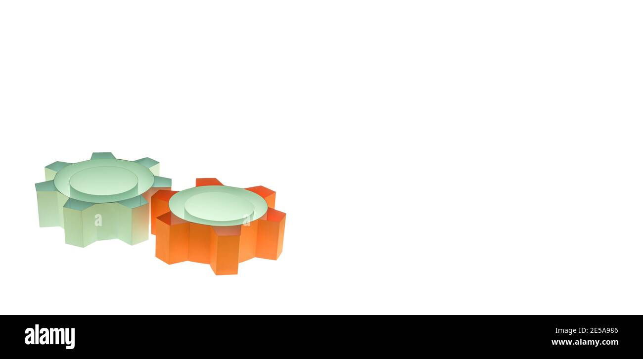 Zwei-Gang-Schild, einfaches 3D-Symbol auf weißem Hintergrund. Aus Papier, Getriebekonzept. Banner Stockfoto