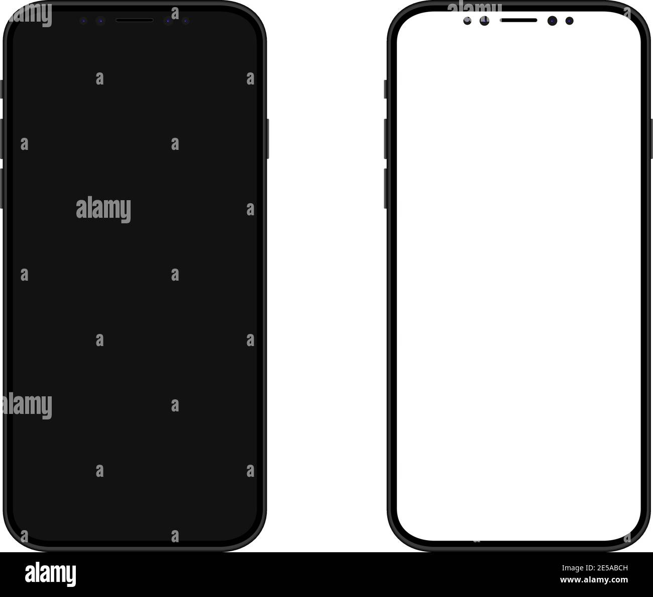 Neue Design-Smartphones mit weißen und schwarzen Bildschirm leer. Realistische Vektordarstellung Stock Vektor