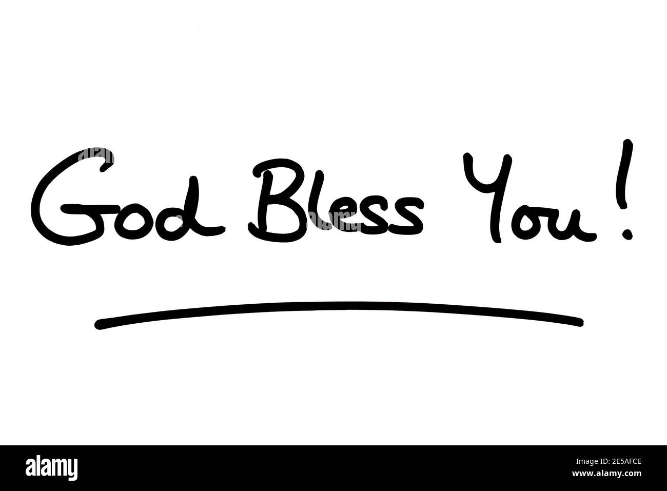 Gott Segne Sie! Handgeschrieben auf weißem Hintergrund. Stockfoto