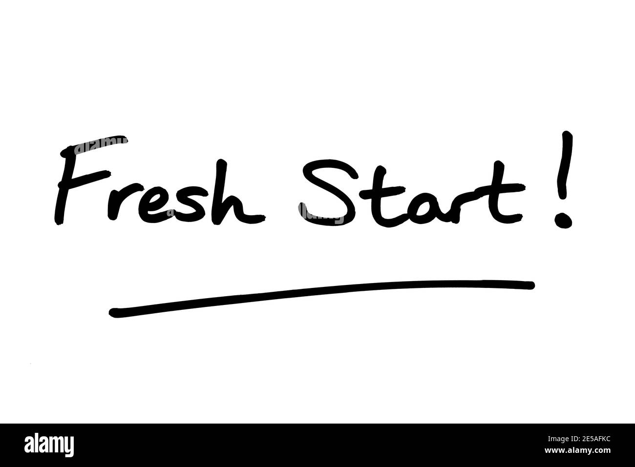 Neuanfang! Handgeschrieben auf weißem Hintergrund. Stockfoto