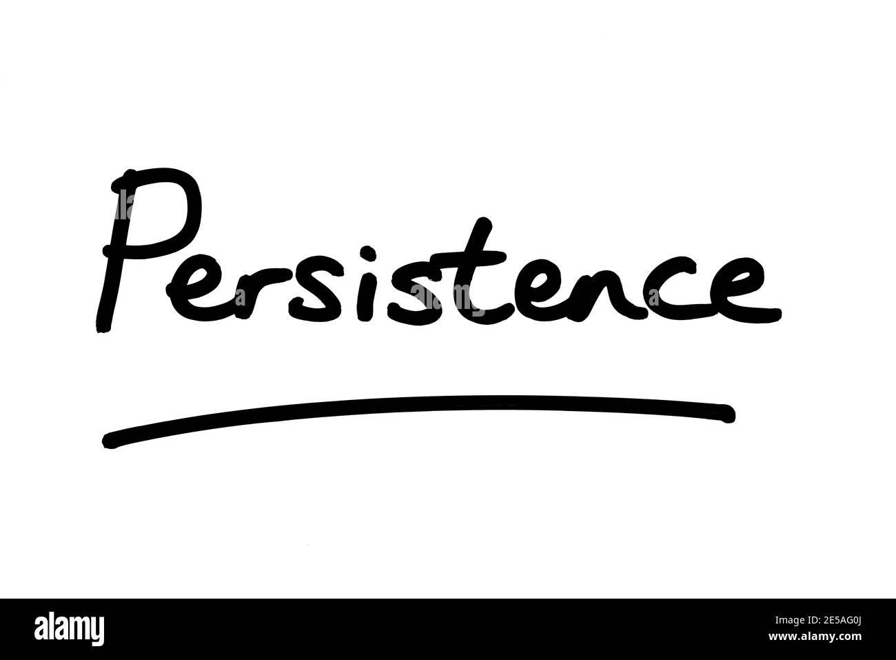Das Wort Persistenz, handgeschrieben auf weißem Hintergrund. Stockfoto