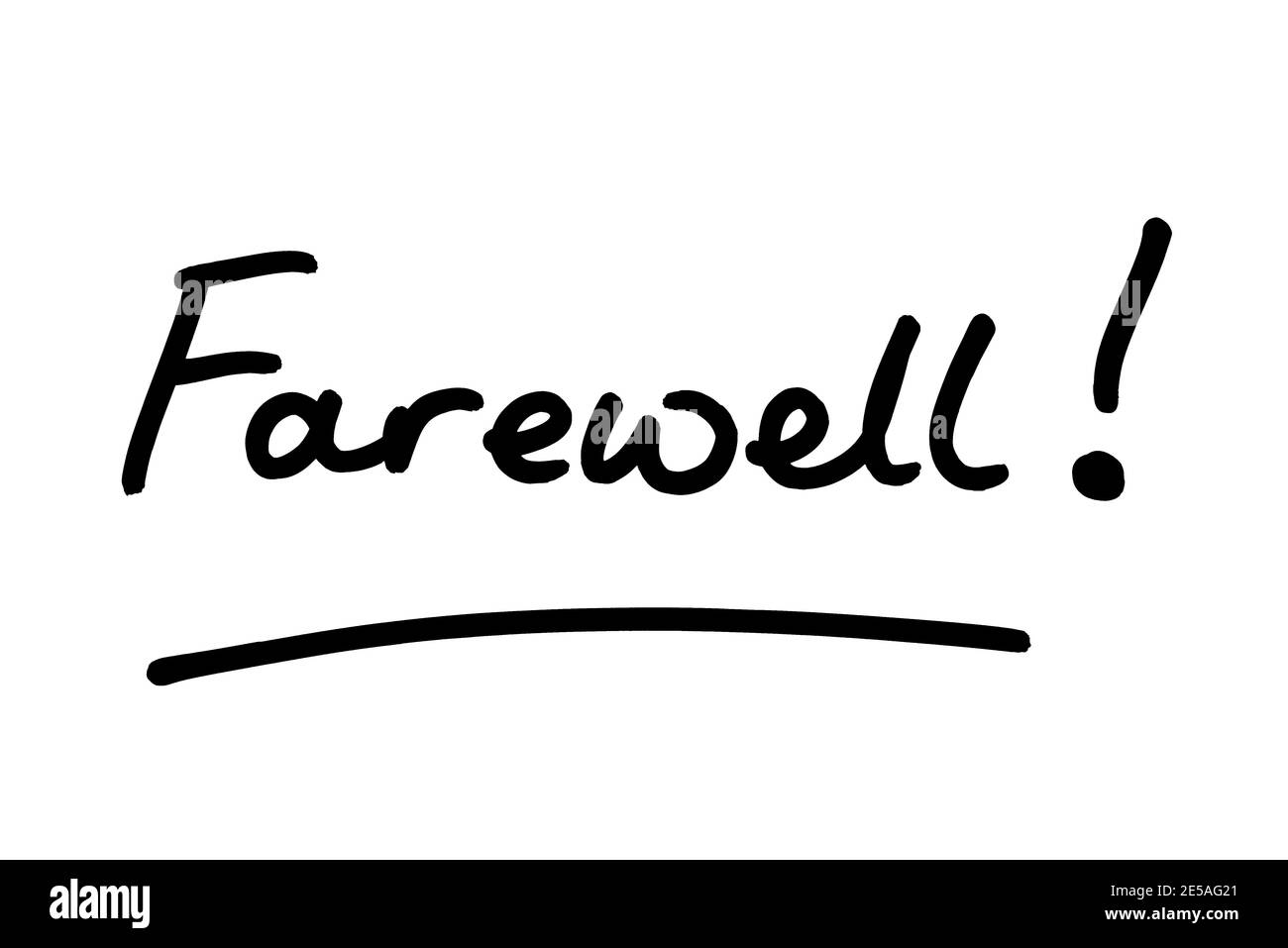 Das Wort Abschied, handgeschrieben auf weißem Hintergrund. Stockfoto