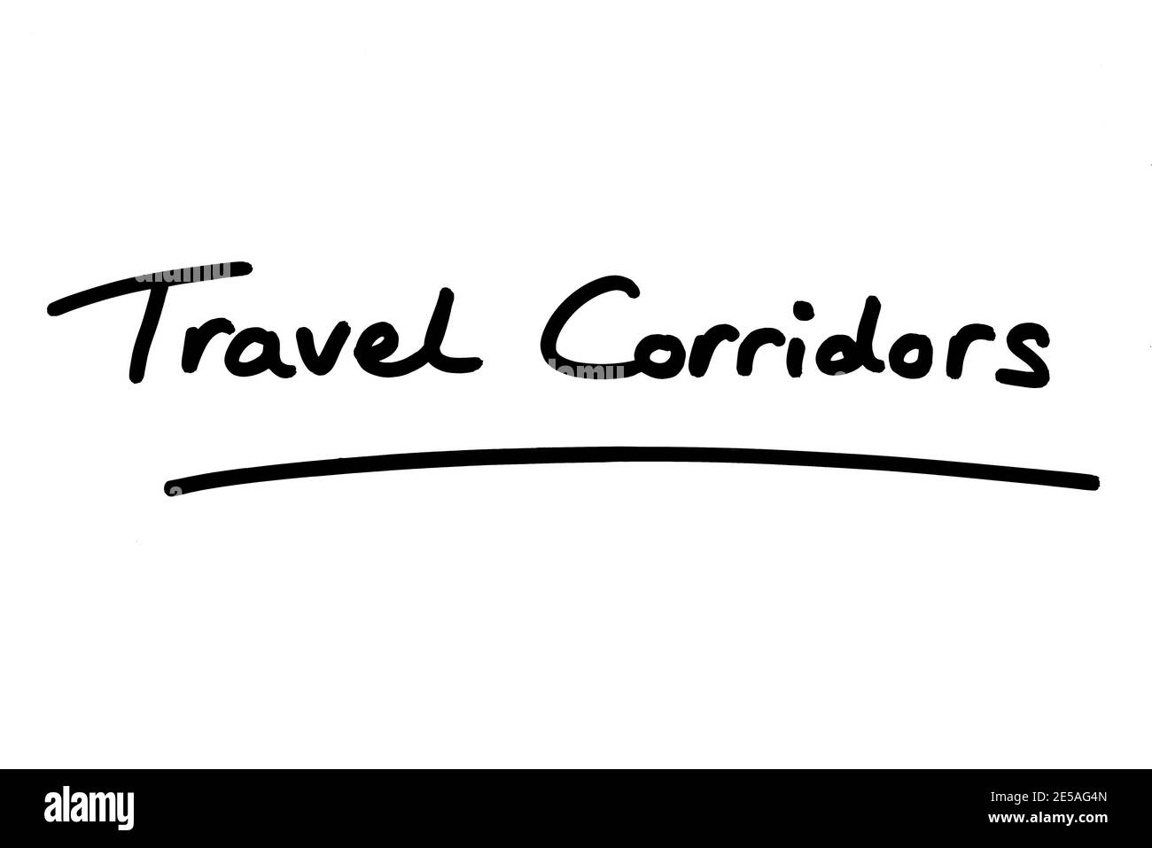 Reisekorridore, handgeschrieben auf weißem Hintergrund. Stockfoto