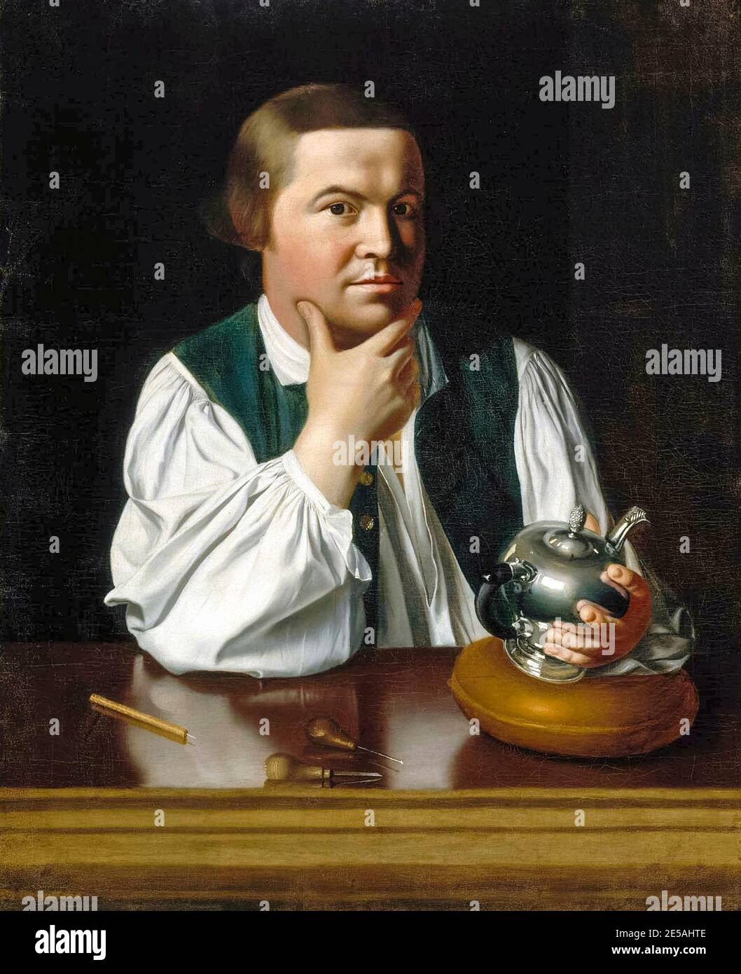 John Singleton Copley, Paul Revere (1735-1818), amerikanischer Silberschmied, Kupferstecher und Patriot, Porträtmalerei, 1768 Stockfoto