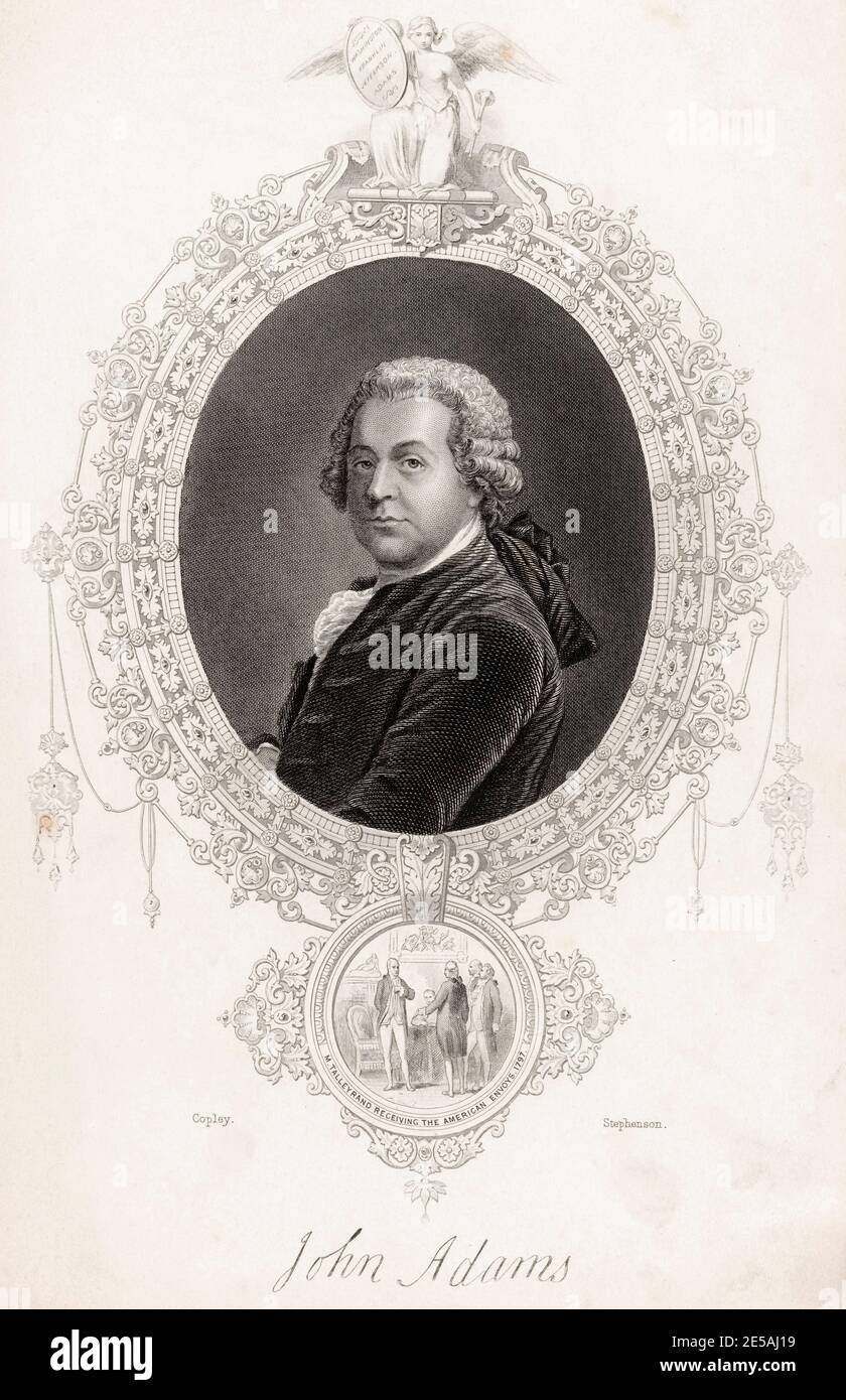 John Adams (1735-1826), amerikanischer Staatsmann und Gründungsvater, 2. Präsident der Vereinigten Staaten, Porträtstich von Stephenson nach John Singleton Copley, 1797-1849 Stockfoto