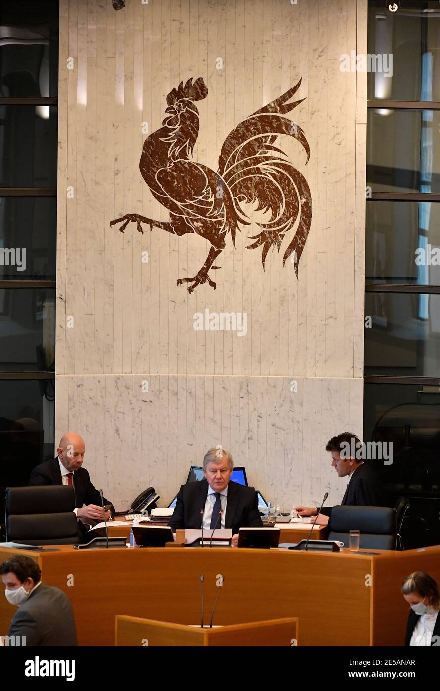 Der Vorsitzende des wallonischen parlaments, Jean-Claude Marcourt, spricht während einer Plenarsitzung des wallonischen parlaments am Mittwoch, den 2 Stockfoto