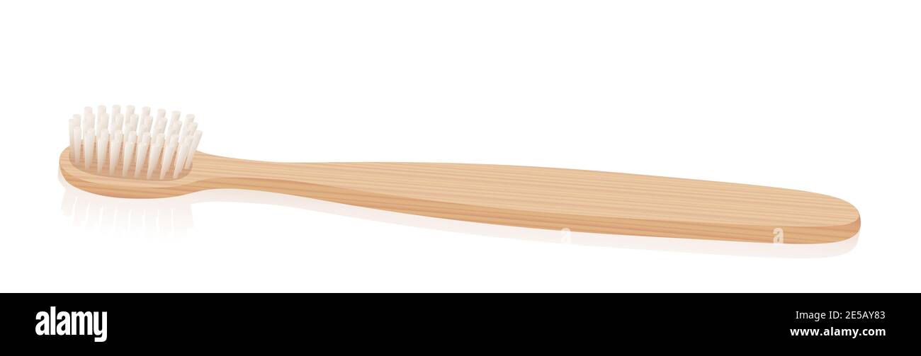 Natürliche Zahnbürste aus Holz mit Holzstruktur. Einzelner Sanitärartikel - Illustration auf weißem Hintergrund. Stockfoto
