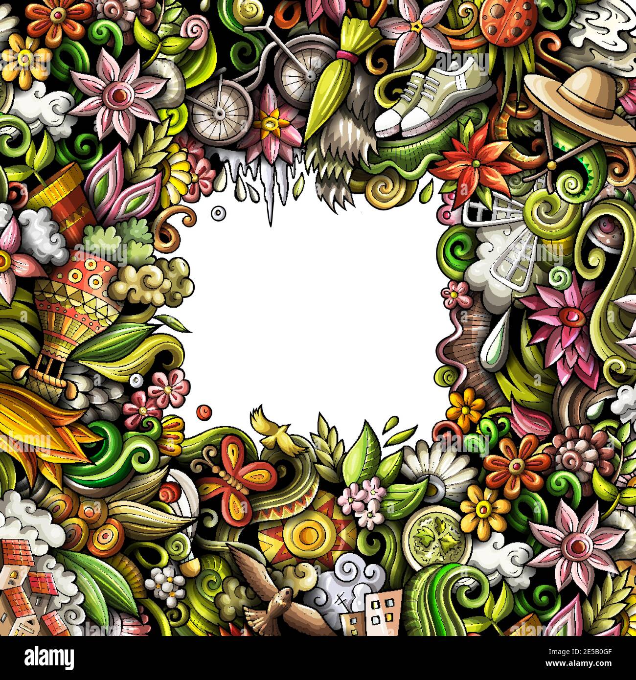 Feder handgezeichnete Vektor-Doodles Rahmendesign. Stock Vektor